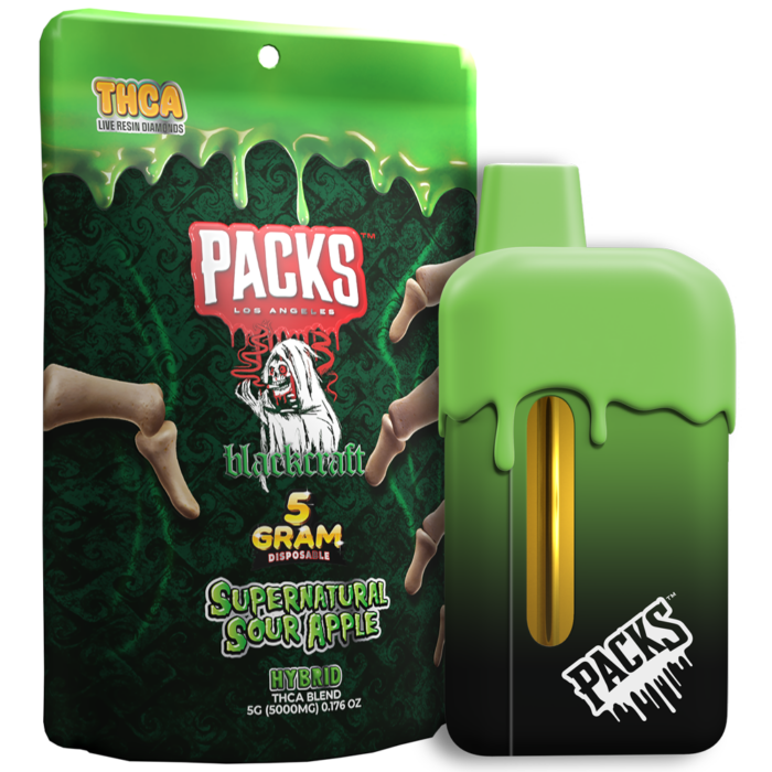 Buy Packwoods BlackCraft THC-A Disposable 5G Supernatural Sour Apple